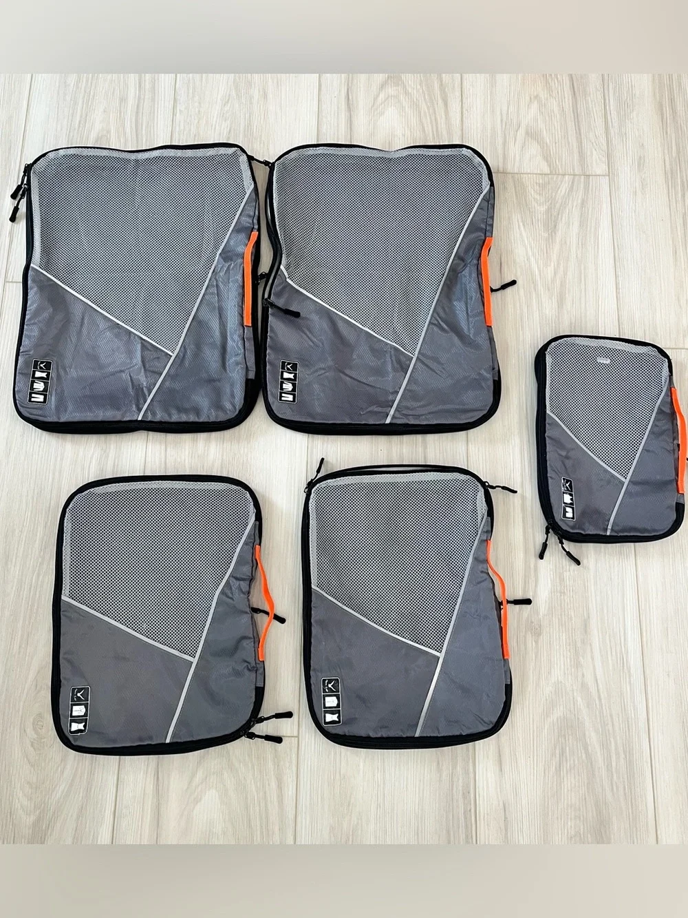 Gray Packing Cubes Set with Orange Accents 3 different sizes